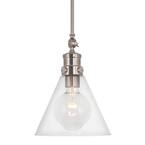 Emma 60-Watt 1-Light Brushed Nickel Farmhouse Pendant Light with Clear Shade, No Bulb Included