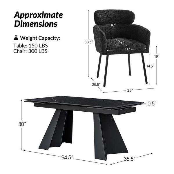 JAYDEN CREATION Lorenz Black 7-Piece 94.5