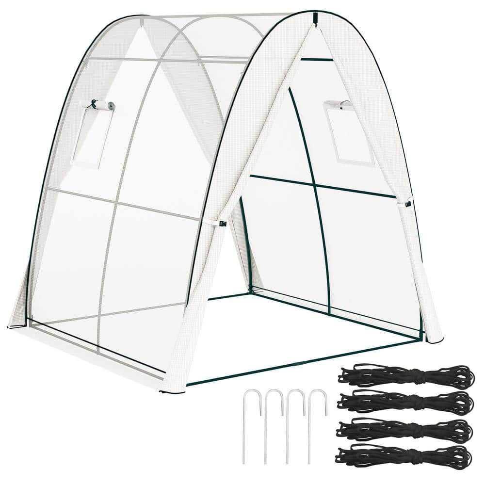 6 ft. x 6 ft. x 6.6 ft. Hoop House Greenhouse with Sandbags and Hemmed PE C