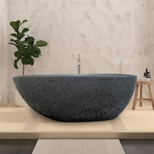 Exquisite 67 in. x 34 in. Soaking Gray Solid Surface Bathtub with Center Drain in Gray