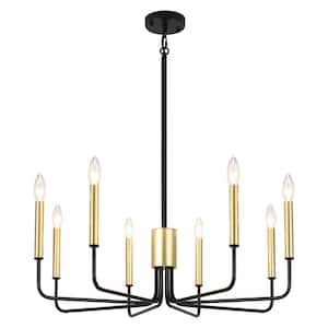 Roxanne 8 Light Black/Gold Dimmable Classic Traditional Chandelier Rustic Linear Candle-Style Kitchen Island Light