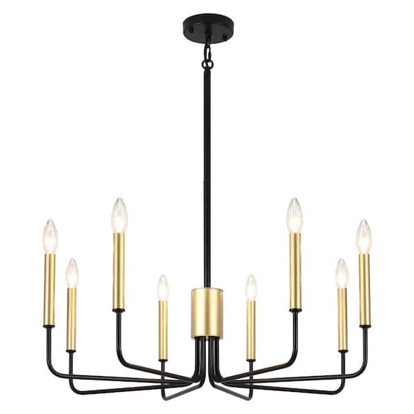 LWYTJO Roxanne 8 Light Black/Gold Dimmable Classic Traditional Chandelier Rustic Linear Candle-Style Kitchen Island Light