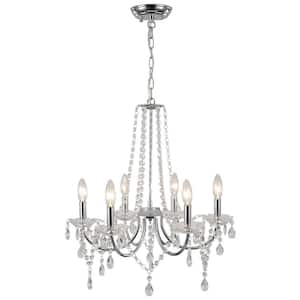 Ellie 6-Light Chrome Traditional Candle Style Crystal Raindrop Chandelier for Bedroom Living Room Kitchen Island Foyer