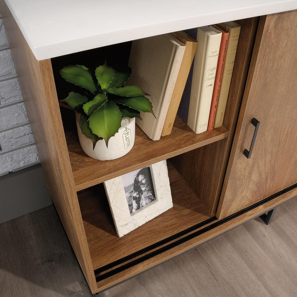 Sindoori Mango and White TV Credenza with Sliding Doors