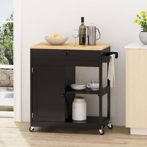 ANTFURN Black Kitchen Cart with Drawers;Shelf;Spice Rack;Wheels ...