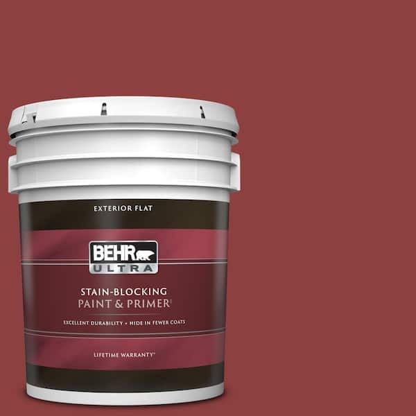 BEHR ULTRA 5 gal. #BXC-27 Carriage Red Flat Exterior Paint & Primer