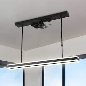 Modern 39 in. Smart Indoor Black Hanging Island Pendant Light with Ceiling Fan with Integrated LED