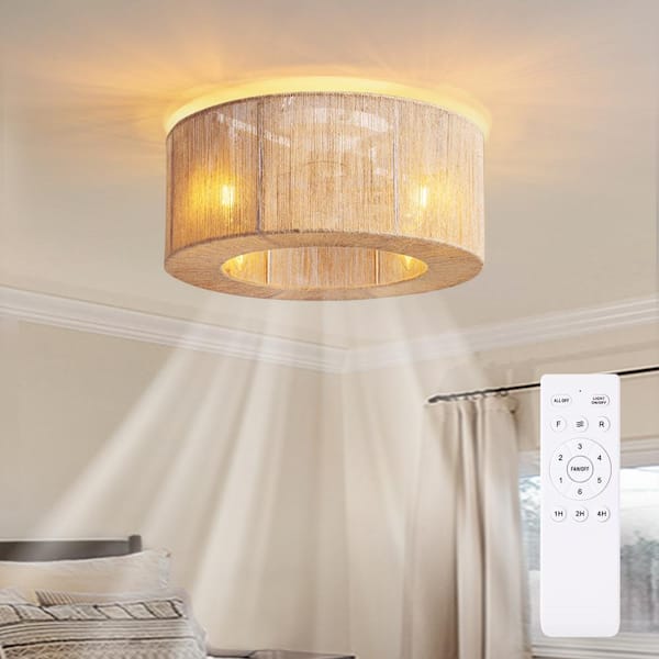 17.7 in. Indoor Boho Caged White Low Profile Flush Mount Ceiling Fan With Remote Included With No Bulbs