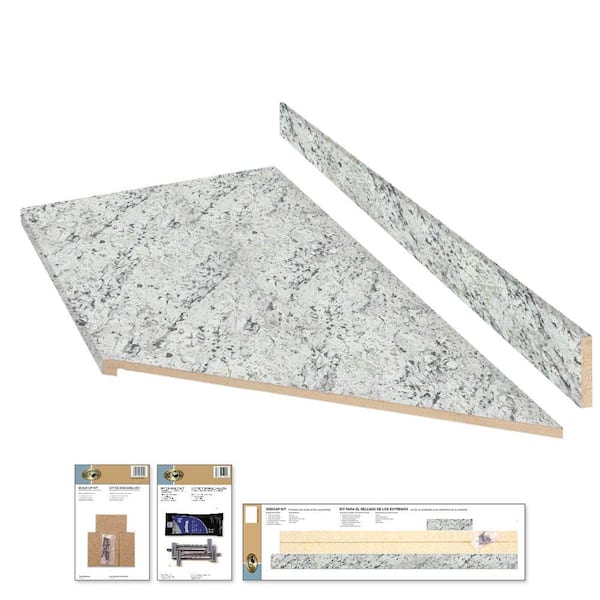 Hampton Bay 8 ft. Cream Laminate Countertop Kit With Right Miter and Eased Edge in White Ice Granite Etchings