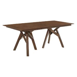 Cortina 79 in. Mid-Century Modern White Wood Dining Table with Walnut Legs