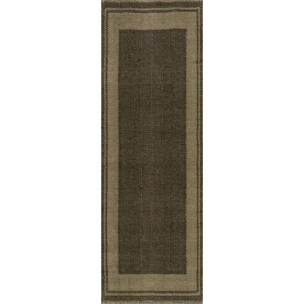 Nate Berkus x Rugs Canon Bordered Wool Cozy Green 3 ft. x 8 ft. Indoor Runner Rug