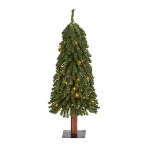3 ft. Pre-Lit Grand Alpine Artificial Christmas Tree with 50 Clear Lights on a Natural Trunk
