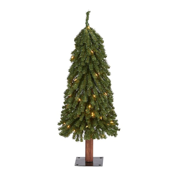 3 Foot Pre-Lighted Evergreen Christmas Wall Tree 