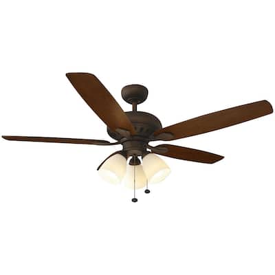 Rockport 52 in. Indoor LED Oil Rubbed Bronze Ceiling Fan with Light Kit, Downrod, Reversible Blades and Reversible Motor