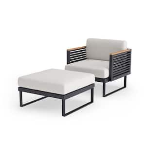 Monterey 2 Piece Aluminum Outdoor Patio Chat Chair and Ottoman Set with Canvas Natural Cushions