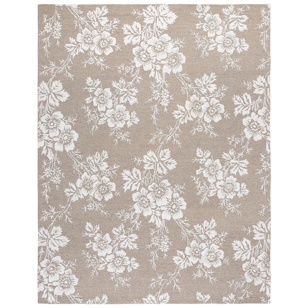 Glamour 9 ft. x 12 ft. Taupe/Ivory Solid Floral Area Rug