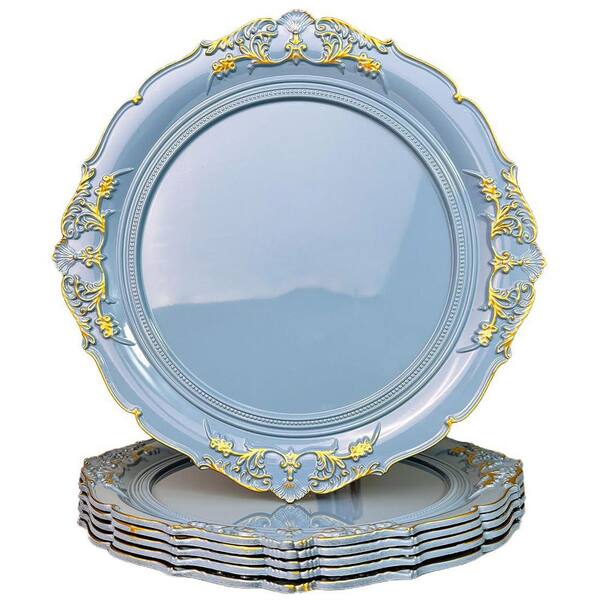 Blue Charger Plates, 13 in. Embossed Chargers for Dinner Plates, Plastic Charger for Wedding, Party (Set of 6)