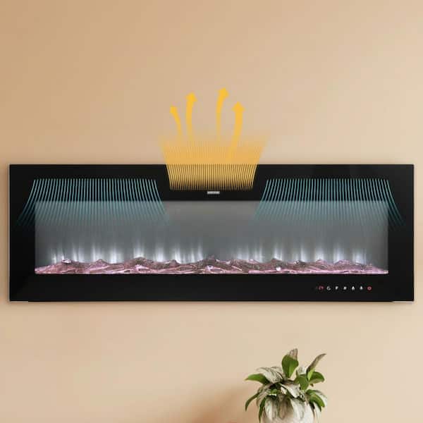 Kadehome 60 in. Wall Mount Electric Fireplace with 12-Flame Colors and 5-Brightness, Timer, Thermostat, Fireplace Heater in Black