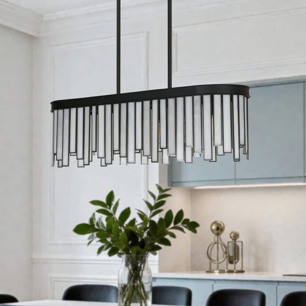 White Modern Rectangular Island Chandelier with Decorative Glass 6-Light Black Dining Hanging Light with Linear Downrod price history on PriceWatchPro