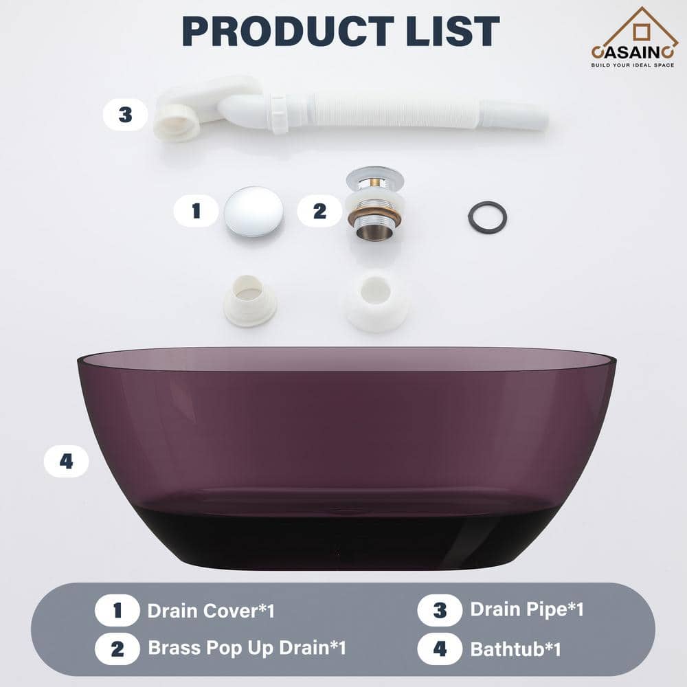 59-Inch Freestanding Transparent Purple Resin Bathtub