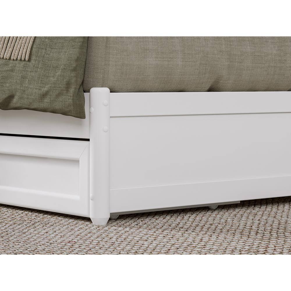 White Queen Wood Platform Bed with Trundle and Headboard