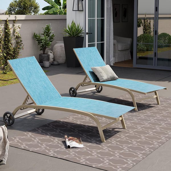 Crestlive Products 2-Piece Metal Adjustable Outdoor Chaise Lounge in Blue