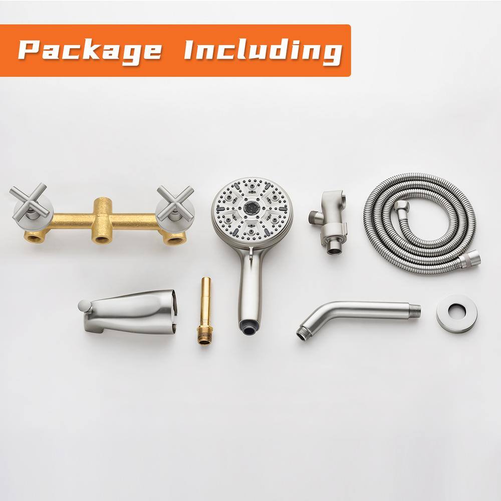 Brushed Nickel Dual Handle Rain Shower Faucet Set with Handheld