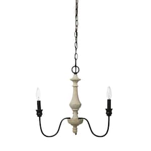 3-Light Matte Black and Distressed White Chandelier 2-Tone Metal
