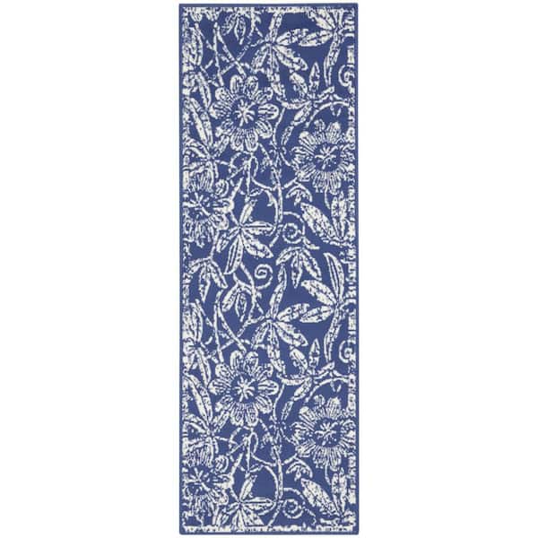 2 ft. x 8 ft. White Floral Washable Area Rug Runner Rug