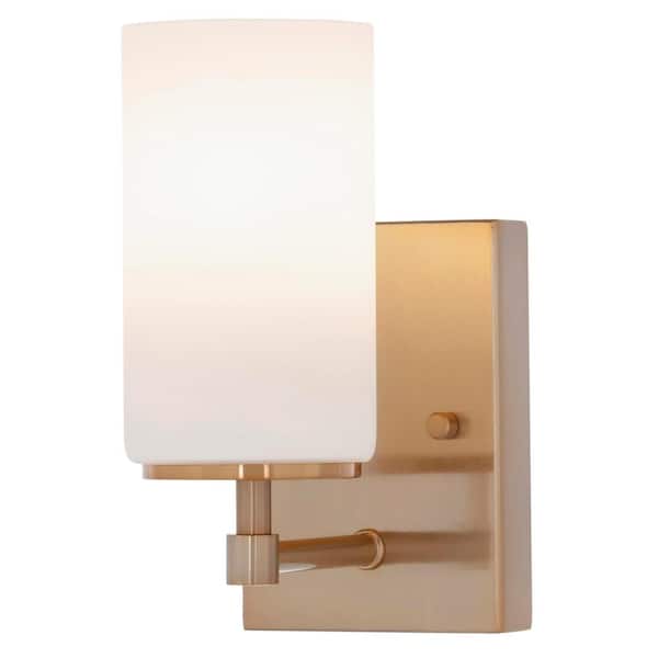 Generation Lighting Alturas 4.375 in. Satin Brass Modern Contemporary Wall Sconce Vanity Light with Satin Etched Glass Shade