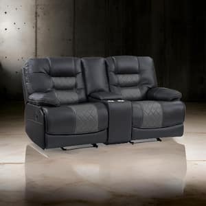 77 in. Pillow Top Arm Faux Leather Rectangle Manual Loveseat Recliner Sofa in Gray