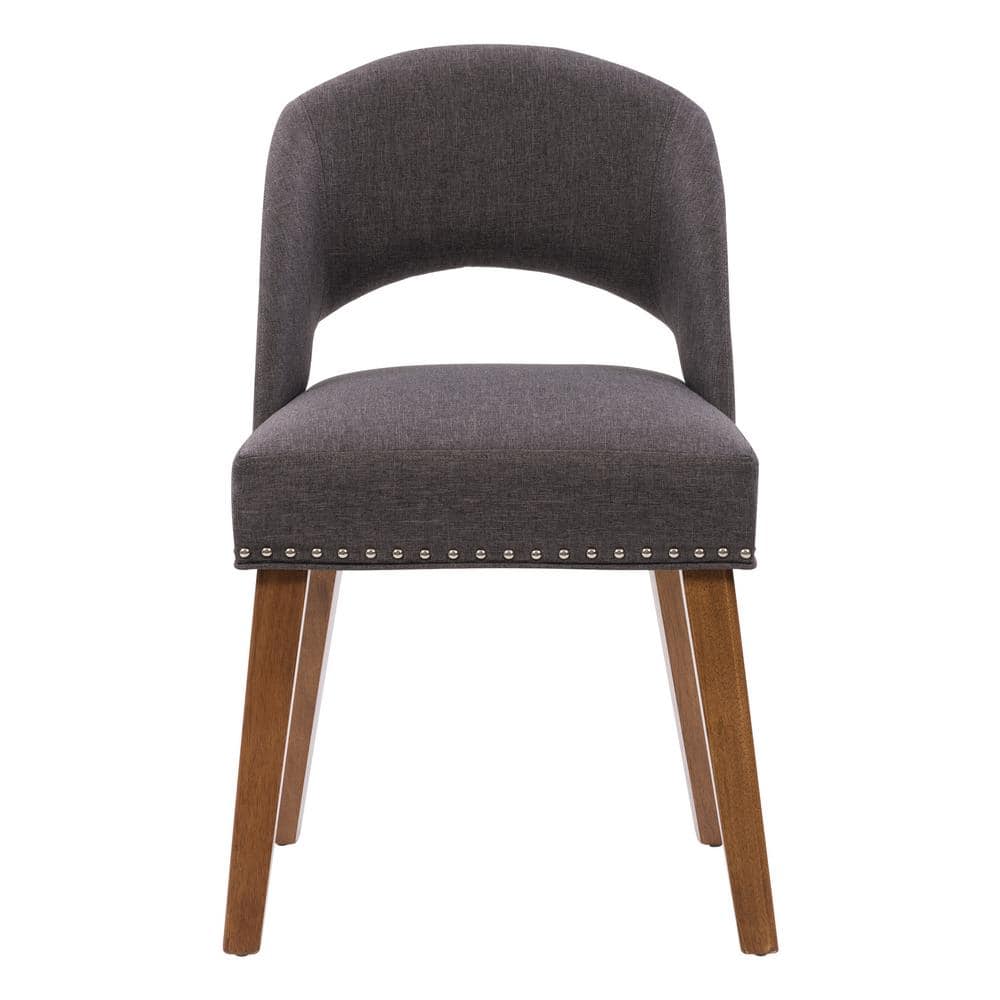 Tiffany Dark Gray Upholstered Side Chair with Wood Legs