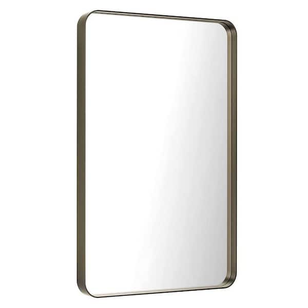 Apmir 22 in. W x 30 in. H Rectangular Aluminum Alloy Framed and Tempered Glass Wall Bathroom Vanity Mirror in Brushed Bronze