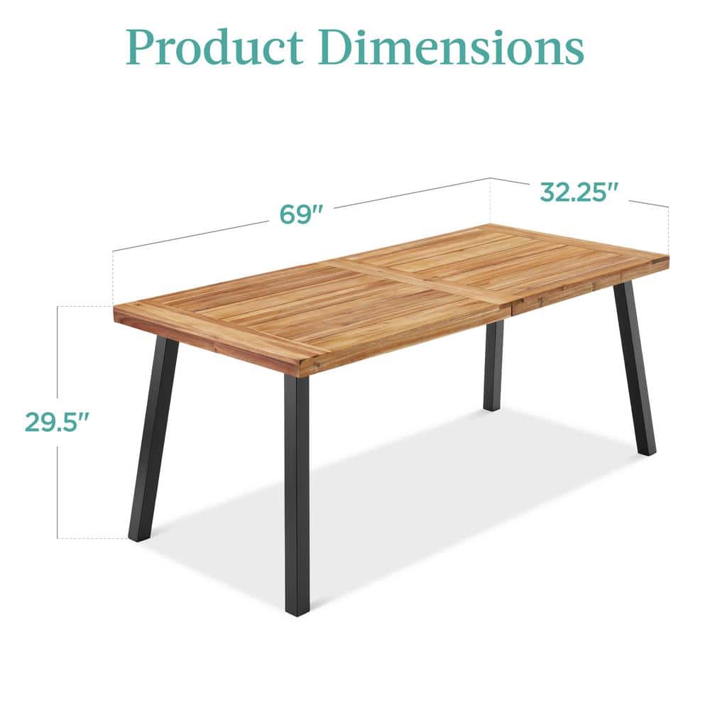 Rustic Acacia Wood 6-Person Dining Table with Metal Legs
