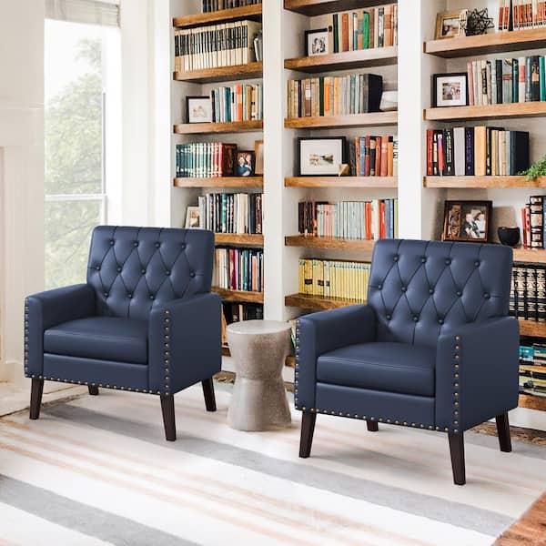 Wingback Chair Small Navy Blue Chair LUE BONA Navy Blue And Walnut