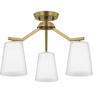 Vertex Collection 3-Light Brushed Gold Etched White Contemporary Convertible Chandelier