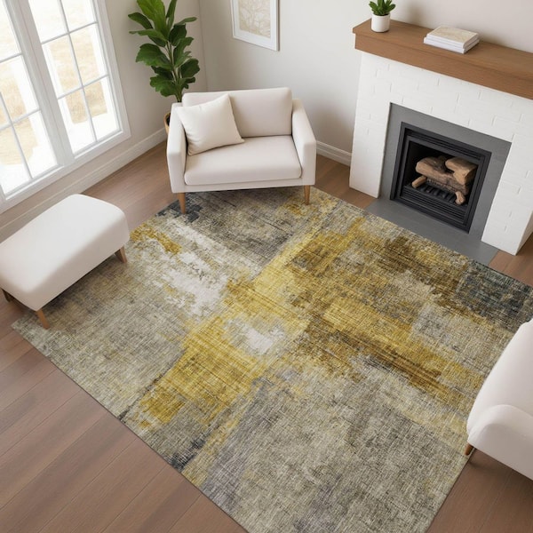Mayfield Premium Machine Washable Abstract AMF1759 Granite 5 ft. x 7 ft. 6 in. Area Rug