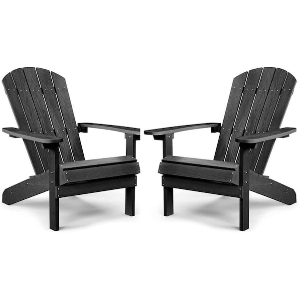 Mximu Classic Black Plastic Outdoor Patio Adirondack Chair (Set of 2)