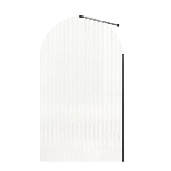 Unbranded 33 in. W x 58 in. H Fixed Tub Door in Matte Black with Rain Glass