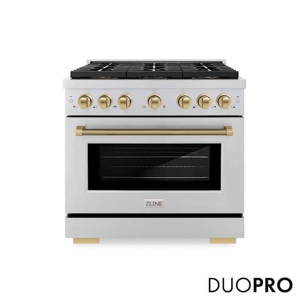 Autograph 36 in. Paramount Gas Range with 6 Burner DuoPro Cooktop and Gas Oven in Stainless Steel w/ Bronze Helix Handle
