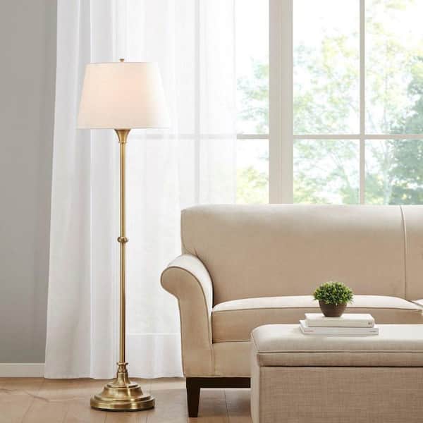 59 in. Bronze Modern 1-Light Smart 1-Way (On/Off) Standard Floor Lamp for Living Room with Fabric Drum Shade