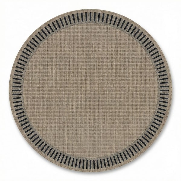 Recife Wicker Stitch Cocoa-Black 8 ft. Casual Flatwoven Polypropylene Round Indoor/Outdoor Area Rug