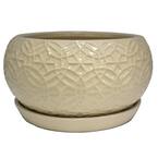 10 in. Dia Ivory Rivage Ceramic Bowl Planter Decorative Pots