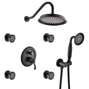Single Handle 4 -Spray Shower Faucet 1.8 GPM with Adjustable Flow Rate, Valve, and Body Jet Handshower in. Matte Black