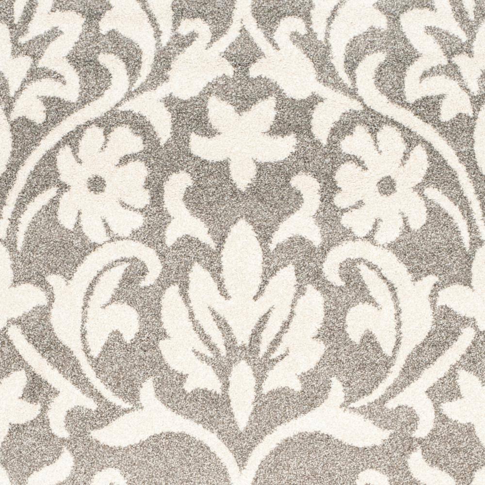 Gray and White Floral Synthetic Square Area Rug