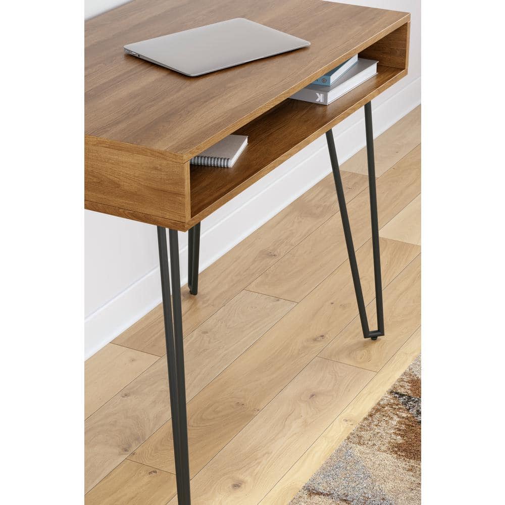 Strumford 36" Brown Wood and Black Metal Home Office Desk