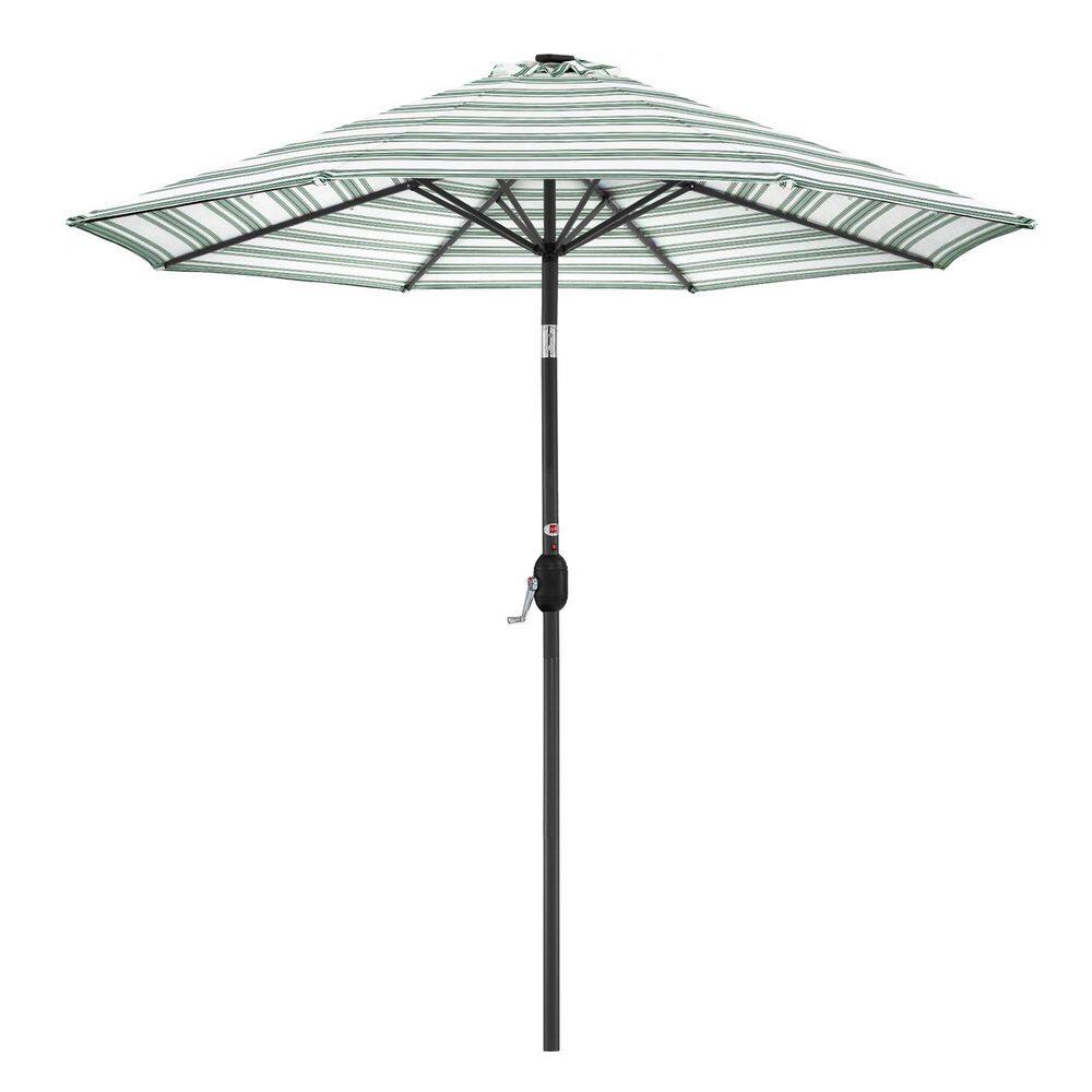 10 ft. Steel Market Solar Patio Umbrella in Striped Green with Push Button 