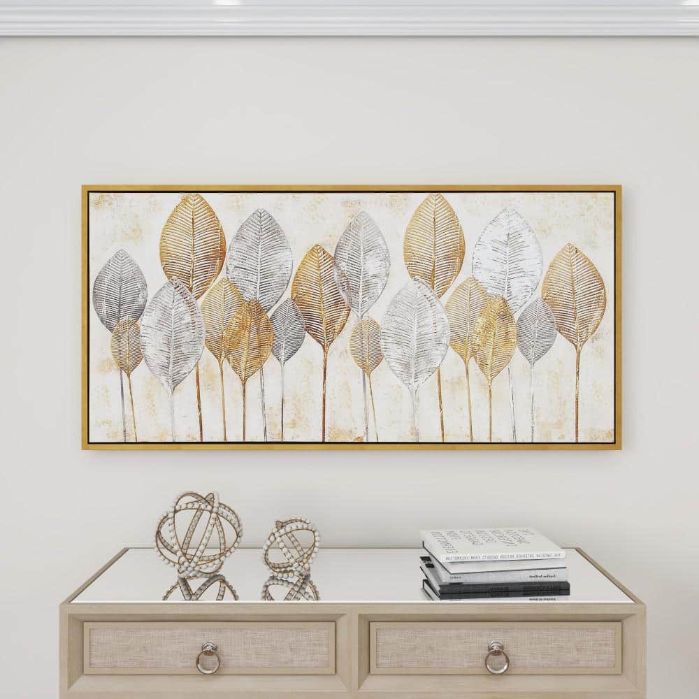 Modern Brown and Gray Botanical Canvas Framed Wall Art