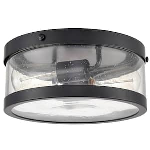 11 in. 2-Light Fixture Black Finish Modern Flush Mount with Seeded Glass Shade (1-Pack)