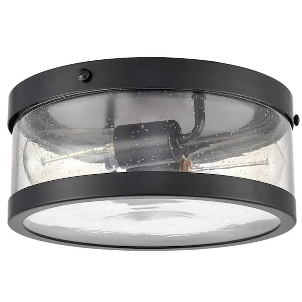 CLAXY 11 in. 2-Light Fixture Black Finish Modern Flush Mount with Seeded Glass Shade (1-Pack)